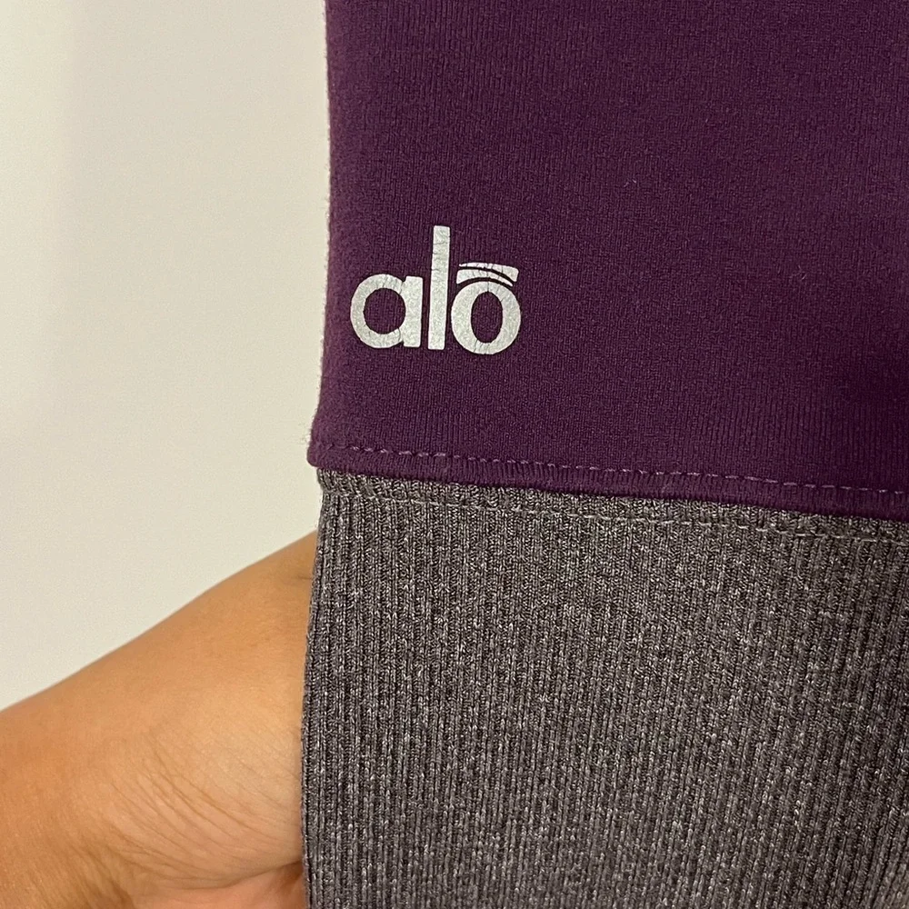 Alo Yoga Goddess Ribbed Legging Purple Pennant Stormy Heather Gray XS